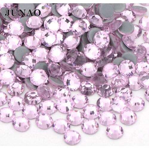 JUNAO SS 6 8 10 12 16 20 30 Light Rose Hot Fixation Rhinestone Iron On Transfer Glass Strass Hotfix Crystal Stones for Clothes