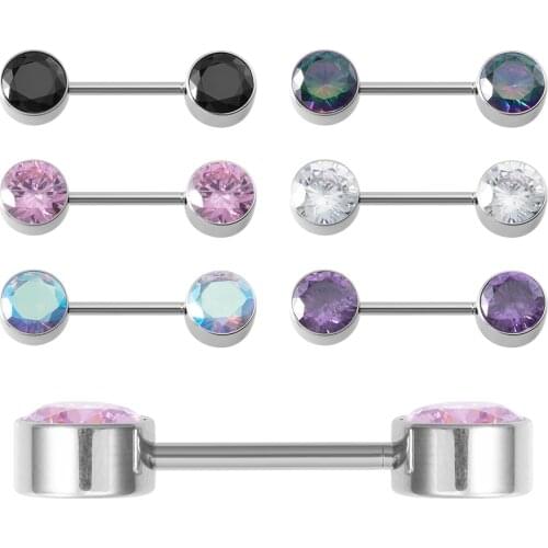 2Pcs Cubic Zirconia Nipple Piercing Jewelry 316L Stainless Steel Nipple Rings Barbell Crystal Ball Piercing Nipple Shield 14G