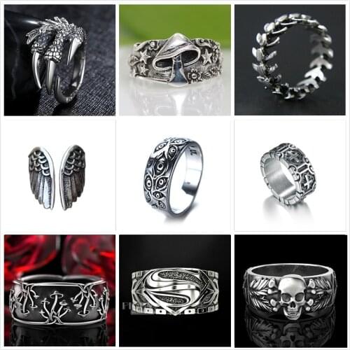 Punk Fashion Rings for Women Men Retro Hip-Hop Personality Ring Engraved Demon Eye Retro Hipster Ring Hollow Cross Rings