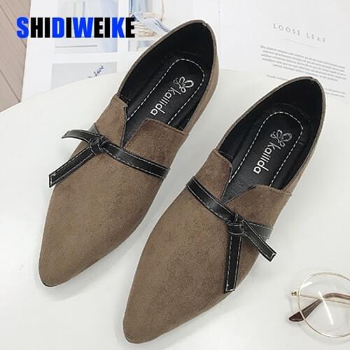 2021 Fashion Flat Shoes Women Flock Bow Flats Women Boat Shoes Slip On Ladies Loafers Solid Women Flats AB051