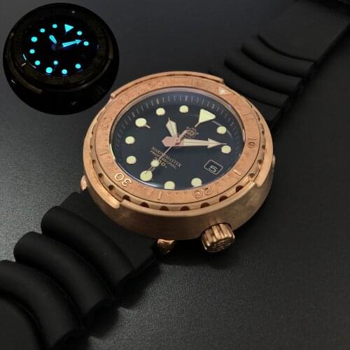 Men dive wrist watch,STEELDIVE bronze mens automatic mechanical watches 300m waterproof wristwatch C3 luminous sapphire clock