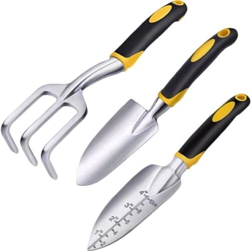 3PCS Garden Tool Set Heavy Duty Cast Gardening Tools-Aluminum Heads with Soft Rubberized Non-Slip Handle