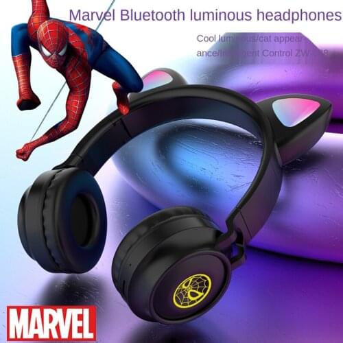 New Disney Cat Ear Headset Cartoon Cool Luminous Cute Foldable Headset Wireless Bluetooth Headset Headset Computer Phone