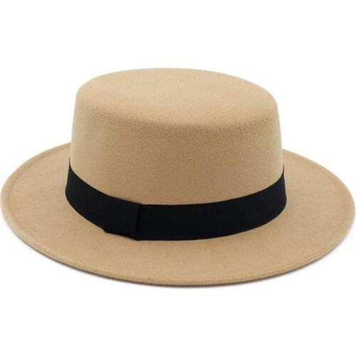 New Fashion Imitation Wool Pork Pie Boater Flat Top Hat For Womens Mens Felt Wide Brim Fedora Gambler Hat