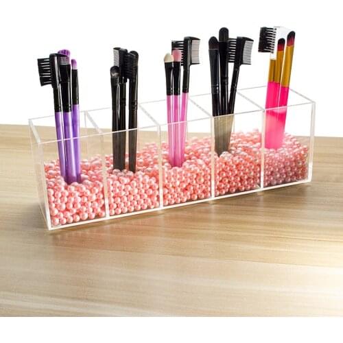 5 slots pearl beads display organizer eyebrow pencil/cosmetic brush makeup organizer storage clear acrylic organizer jewelry
