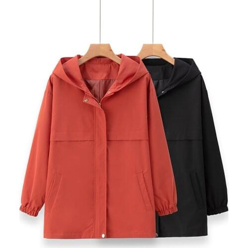 Plus Size 5XL Female Windbreakers New Spring Autumn Middle-aged Mother Clothing Hooded Jacket Loose Women Basic Coats Outerwear