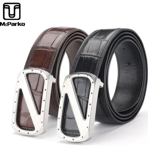 McParko Luxury Crocodile Belt Leather Men Brown Brand New Man Belt Leather Genuine Crocodile Waist Belt For Suits Pant Jeans men