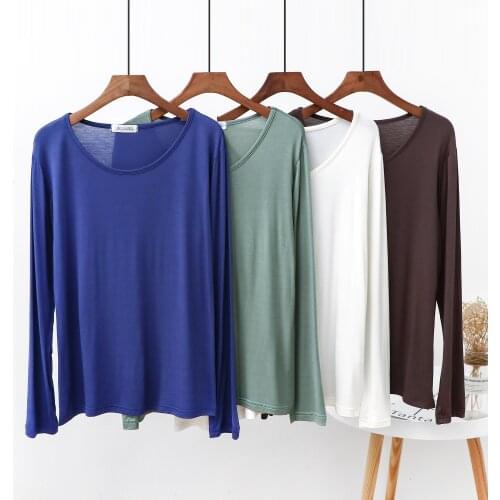 Long-sleeved bottoming shirt, womens round neck T-shirt, slim fit, all-match solid color autumn clothes, large size low-neck to