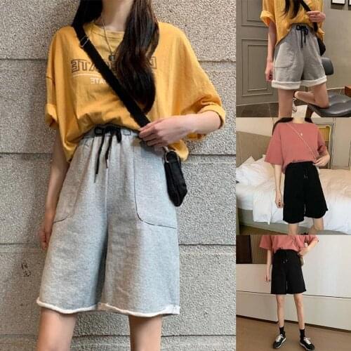 Summer Shorts Women Elasticity Lovely Girls Size Summer Women Straight Wide Leg Pocket Drawstring Quick Dry Fifth Pants Shorts