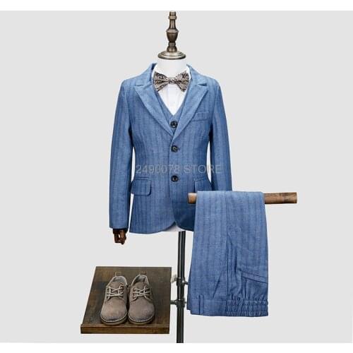 Gentleman Kids Formal Tuxedos Jacket Vest Pants 3Pcs Flower Boys Wedding Suit Children Party Performance Dress Costume