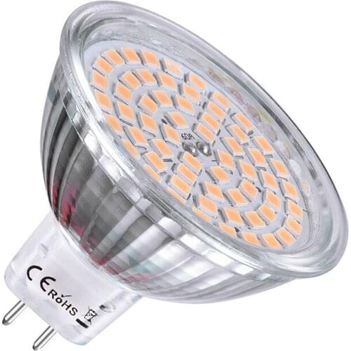 50pcs MR16 GU5.3 LED Lamp Bulb Glass Cover DC12V 2835SMD 60 LEDs Spotlight Lampara Bombilla Light MR16 6W for Living Room