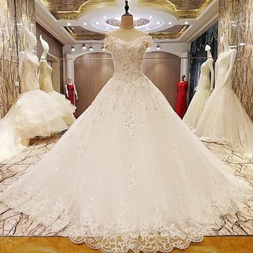 Sparky New Design Vintage Wedding Dresses Ball Gown Lace Wedding Gowns Turkey Sequined Long Train Bride Dress Robe de Mariage