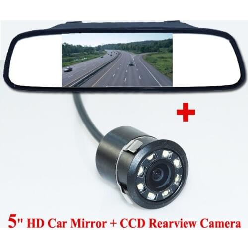 CCD HD Waterproof Parking Mirror System, LED Night Vision 170 Car Rear View Camera With 5 inch Car Rearview Mirror Monitor