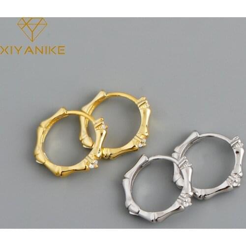 XIYANIKE 925 Sterling Silver Bamboo-shaped White Zircon Hoop Earring For Women Fashion French Jewelry Light Luxury Party Brincos