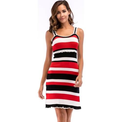 YYFS 2019 New Women Summer Stripe Bodycon Dress Vestidos Sexy Ladies Mini Dress Plain Jersey Stretch Basic Dress High Quality