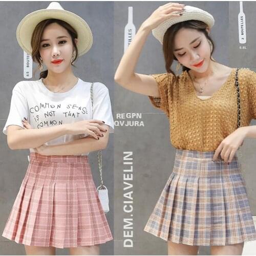 Womens Girls Pleated Skater Skirt School High Waisted Tennis Uniform Skirts with Lining Shorts