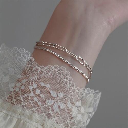 Koren Fashion Geometric Shiny Chain Bracelet Charm Bracelet &Bangle Handmade Wedding Simple Bracelet Jewelry for Women Girls