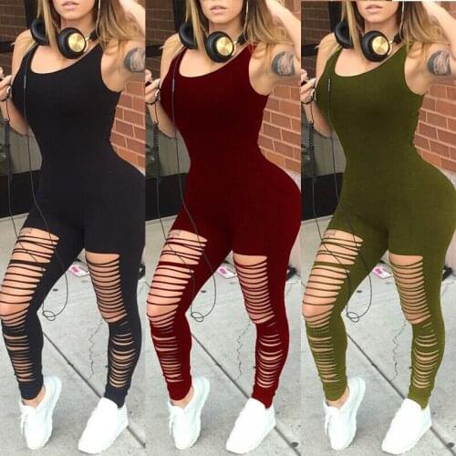 Women Solid Jumpsuit Fashion Round Neck Sleeveless Hollow Out Jumpsuit Summer Women Clothing Casual Tracksuits