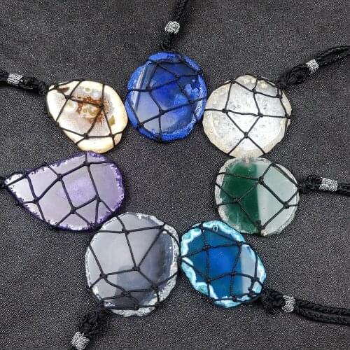 Handmade Rope Wrapped rainbow Onyx Healing Crystal Colorful stone Pendant Accessories Necklace Jewelry for women Wholesale