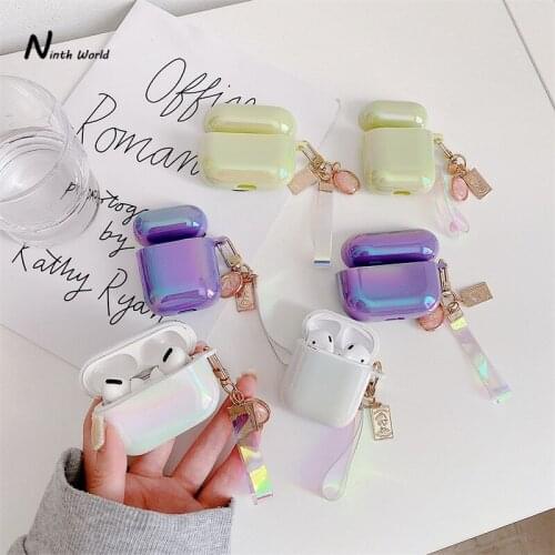 1PC 3D Rainbow Transparent Keychain Headphone Earphone Hard Case For Airpods 1 2 Pro Wireless Headset Accessories Cover