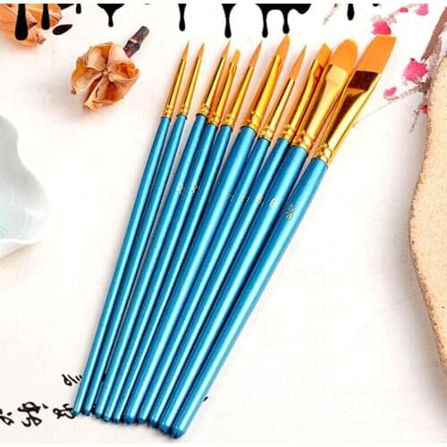 10Pcs/Set Fine Thin Hook Line Flat Nylon Pen Paint Brush Drawing Art Watercolor Art Supplies Painting