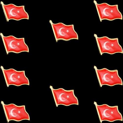 10Pcs Turkish Flag Brooch Fashion Lapel Scarf/Tie Jewelry Apparel Gold Plated Metal Souvenir Badge Pin