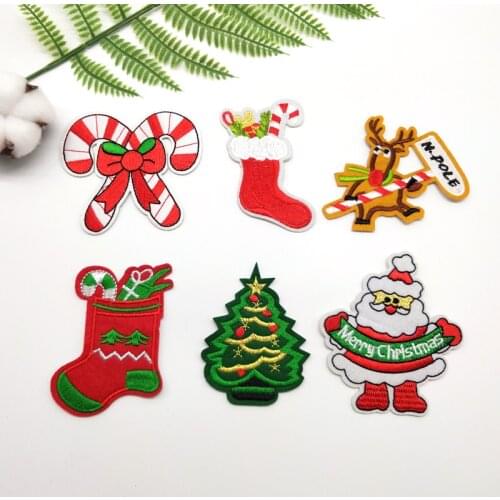12pcs/lot Christmas series patches iron on cloth stickers DIY badges embroidered Santa Claus Christmas tree patches for clothes