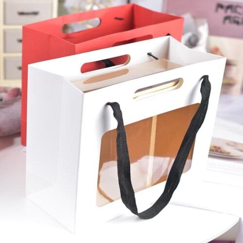 5Pcs Visiable Paper Gift Bag With Clear Window For Gift Toy Flower Bouquet Clothes Package Creative Bags For Wedding Birthday