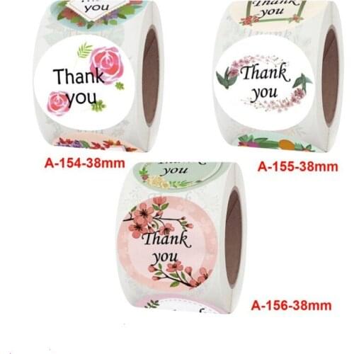 500Pcs /roll 3.8cm Round shape Thank you for the sticker flower wedding food decoration art self-adhesive sticker