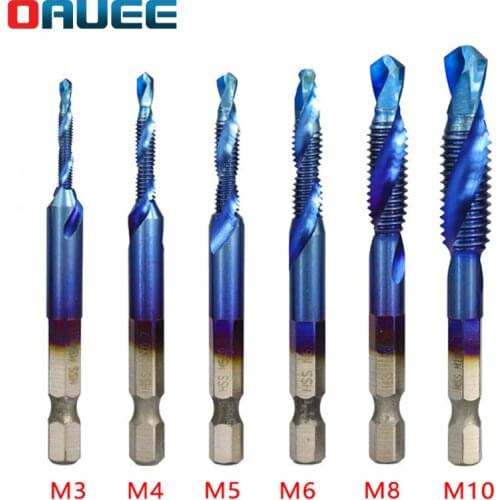 6pcs Titanium Plated Hex Shank HSS Screw Thread Metric Tap Drill Bits Screw Machine Compound M3 M4 M5 M6 M8 M10 tap drill Tools