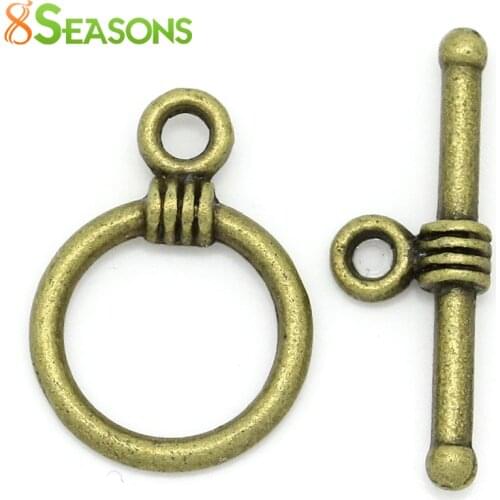 8SEASONS Toggle Clasps Round Antique Bronze 16x11mm 19x6mm,100 Sets (B28529)