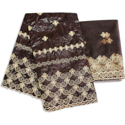 African Sewing Material 100% Cotton Tissu Broderie Ankara Basin Riche Flower Fabric Beading Textile Mesh Tulle Lace 5+2yards/lot