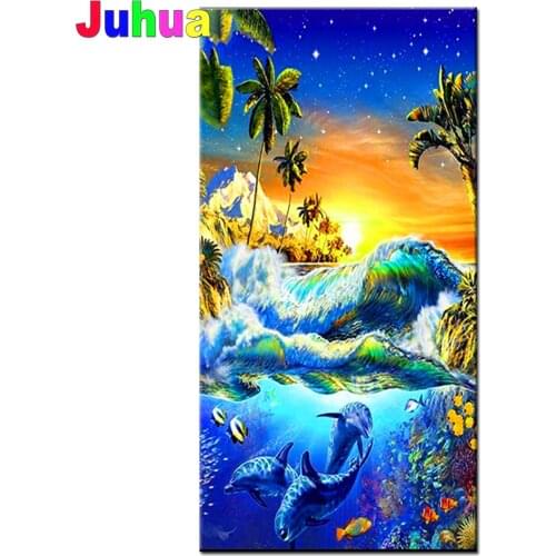 DIY Diamond Painting Underwater Dolphins Kits Full Drill Embroidery Cross Stitch Mosaic rhinestone Diamond Art puzzle Christmas