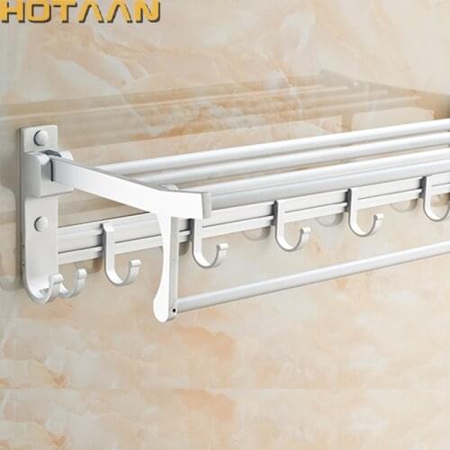 Free Shipping New Bathroom Towel Racks Foldable Alumimum Chrome Towel Holder Wall Mounted Towel Shelf With Hooks YT-4005