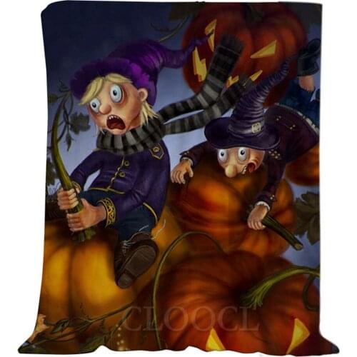 CLOOCL Halloween Theme Flannel Blankets Jack-o-lanterns Fairies Print Plush Quilts Gifts For Girls Boys Keep Warm Casual Blanket