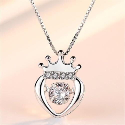 Classic Crystal Crown Pendant Necklace Girl Party Accessories Trendy Silver 925 Necklace Jewelry Female Clavicle Choker Bijou