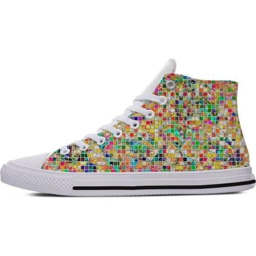 Rainbow color checkered Abstract Novelty Design Fashion Lightweight High Top Sneakers Canvas Shoes Men Women Casual Breathable