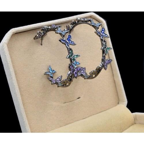 CINKILE Butterfly Big Hoop Earring Full Cubic Zircon Circle Earrings for Women Girls Rhinestone Round Earring Jewelry Good Gift