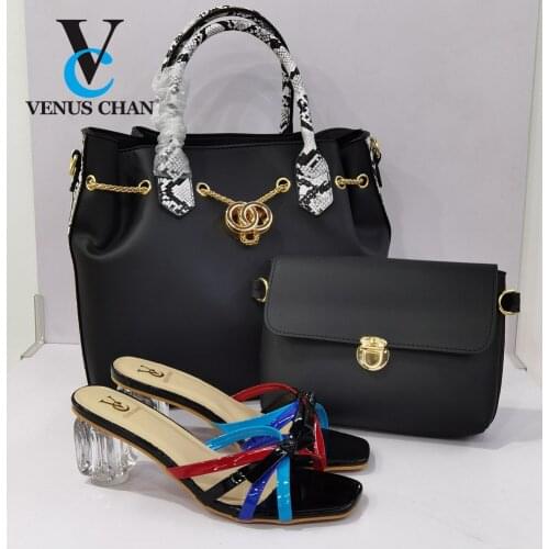 2021 Summer New Arrivals Europen--Syle High Quality Shoes and Bag Set in Black Color for Wedding Dress