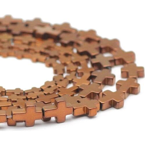 Jesus Copper Cross 4x6/6x8/8x10MM Hematite Natural Stone Spacer Loose Beads For Jewelry Making DIY Bracelets Pendant Accessories