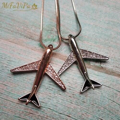 Fashion Trinket Jewelry Crystal Aircraft Necklace Plane Necklace Charm Air Plane Sweater Pendant Airplane Necklaces For Women