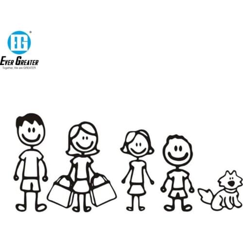 Cartoon Big Family Car Stickers Vinyl Car Styling for Dad Mom Kids Dog Cat Pattern Car Window Decal Black/Silver