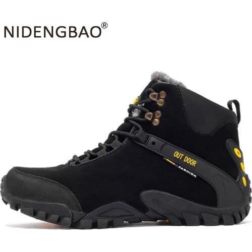 Men Autumn Winter hiking shoes Warm Waterproof Outdoor Sport Shoes With Fur Male High Top Sneakers Non-Slip Hunting Boots