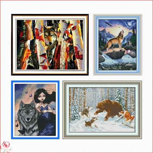 Joy Sunday The Wolf Warriors Chinese Cross Stitch Kits Ecological Cotton Stamped Printed 14 11CT DIY Easy To Use Home Decoration