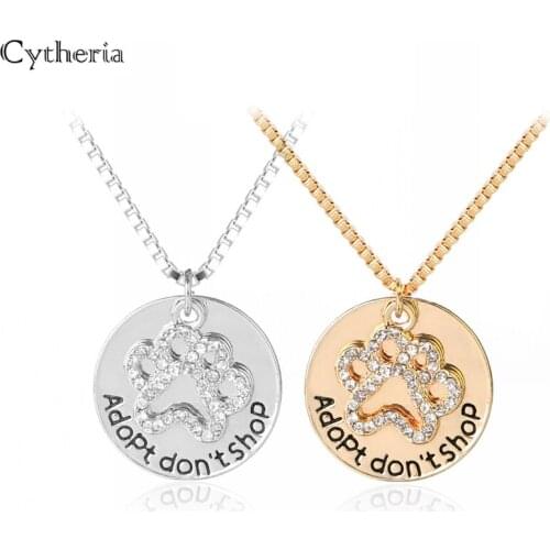 Adopt don't shop Necklaces Hollow full rhinestone Pet Paw Prints necklace dog cat Jewelry