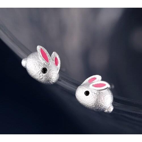 New Arrival Women Stud Earrings Rabbit Pattern Female Korean Cute Animal Earrings Pink Rabbit Jewelry Silver Color Gift