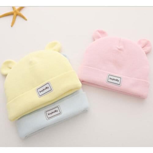 Newborn baby Autumn and winter single layer hat new born cotton tire cap 0-3 months baby cute hat pure cotton bear style