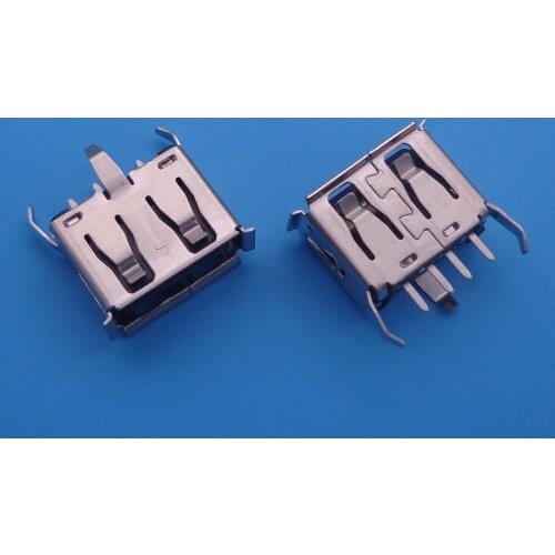 A Type Flat Angle (180 Degree) Female USB PCB Connector Socket, USB Jack Plug 3 legs+4 pin 10Pcs/lot
