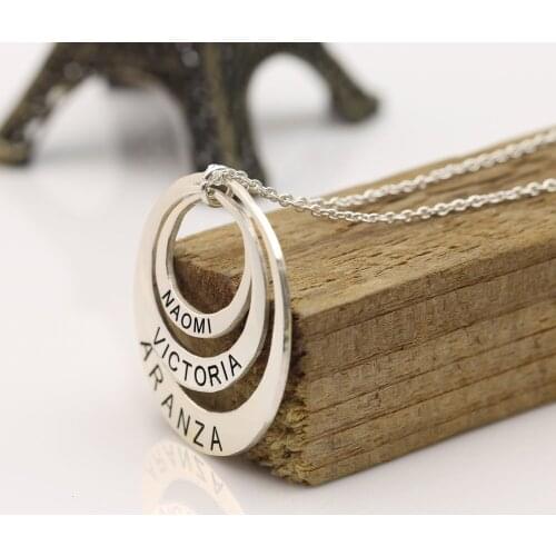 Sterling 3 Cicrle Necklace Engraved Name, family Necklace, Custom Letters, Boho Necklace, Personalized Gift