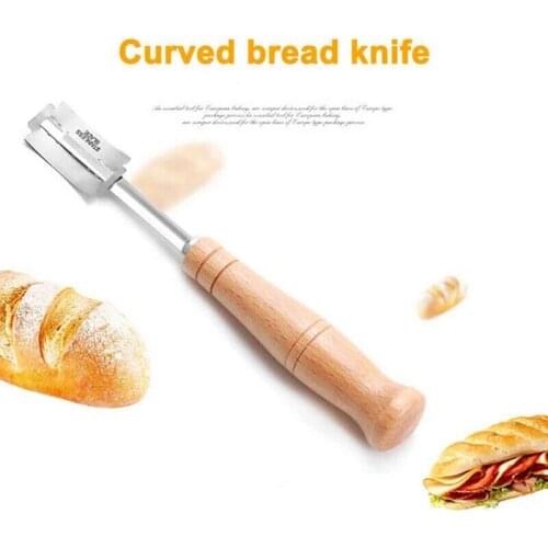 Bread Cutter French Toas Cutters Kitchen Gadgets Wooden Handle Baking Accessories Western-style Arc Curved Toast Knife